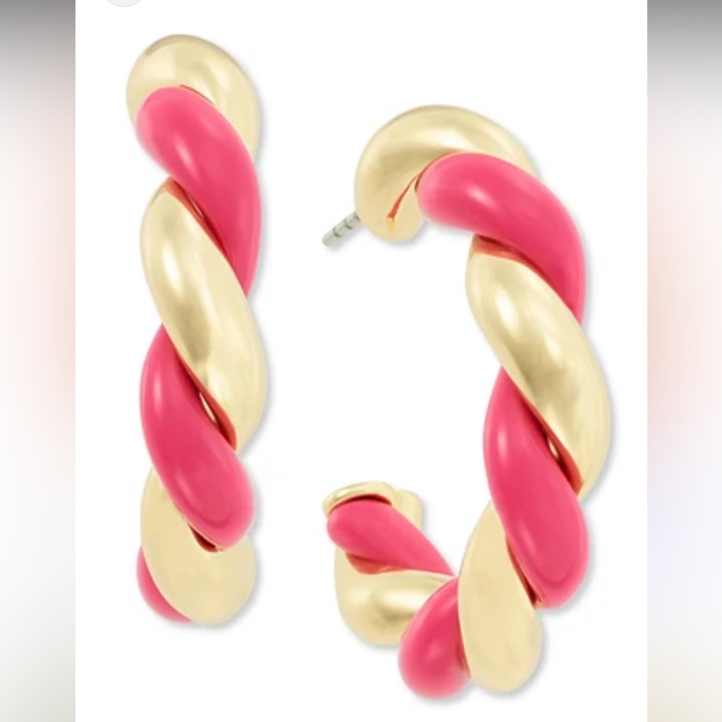 Nwt Pink Gold-Tone Twisted Medium Hoop Earrings 12 On 34th Macys 38$